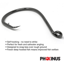 Phoxinus Circle Hooks - Freshwater and salt water fishing hooks - Ideal for Pike Cod Bass Pollock Conger Tope and more - Course and sea fishing tackle (Pack of 50 Hooks, 2)