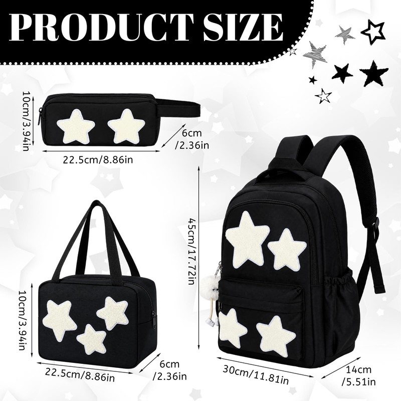 SilTriangle 3 Pcs Y2K Star Backpack Set with Lunch Bag