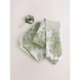 NEXT Floral Print Tie and Pocket Square Set, Green, Unit size