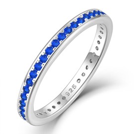 YL Women's Stackable Ring 925 Sterling Silver Stacked Rings 1.25mm Created Sapphire Eternity Bands-size7