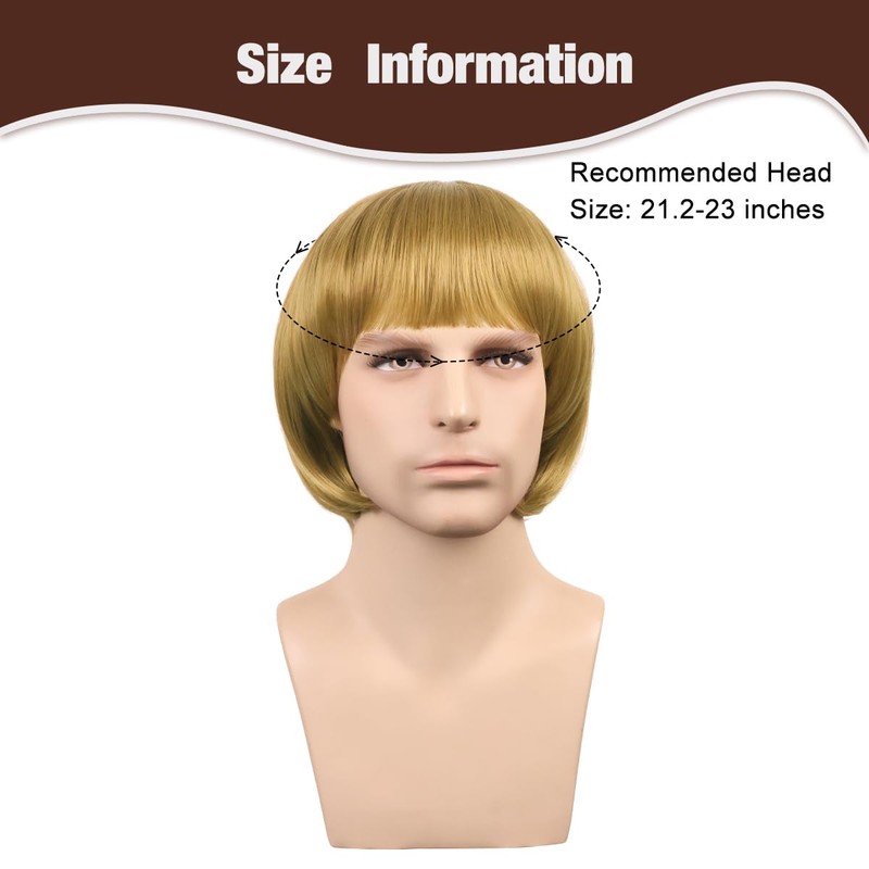 ColorGround Short Straight 60 70s Bowl Cut Funny Wig for