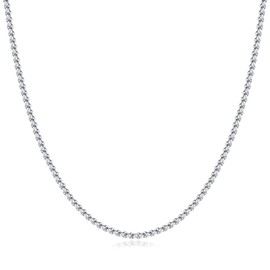 Silver Rolo Chain Necklace for Men, 2mm Sterling Silver Round Box Chain for Men Women Sterling Silver Mens Chain Necklace Silver Chain for Men Diamond Cut Square Rolo Chain Mens Necklace 18 Inch