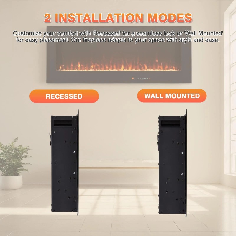 Fireplace 36" Electric Fireplace Recessed/Wall Mounted, 12 Colors, Touch &
