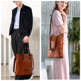 Lasaviin Laptop Tote Bag, Leather Work Tote for Computer Bag, Waterproof Lightweight Shoulder Bag Purse Handbags Crossbody Bag for Work, Office, Business, School, Travel - Brown