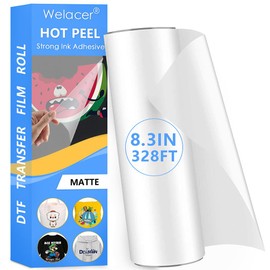 Welacer DTF Transfer Film Roll 8.3 Inch x 328 FT for Sublimation Double-Side Clear Pretreat Sheets, PET Heat Transfer Paper for Inkjet Printer Direct Print(Hot & Cold Peel)