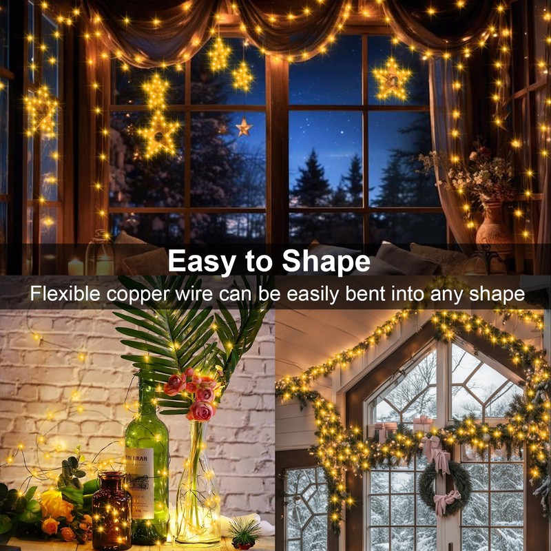 2 Pack Christmas Fairy Lights Battery Operated, Total 66Ft 200