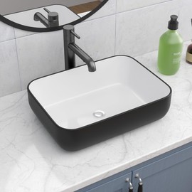Rectangular Vessel Sink - Lepuday 20x15 inch Black Bathroom Vessel Sink Rectangle Above Counter Ceramic Porcelain Black And White Bathroom Vanity Sink Art Basin