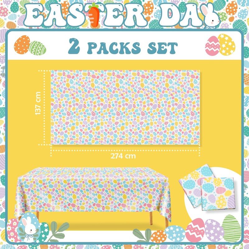 BFB Easter Egg Tablecloths Disposable 54 x 108 Inch Party