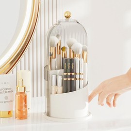 Booklov Makeup Brushes Organizer,Cosmetic Storager,360° Rotating Desktop Makeup Tools Holder,Portable Lipstick Organiser,Storage Stand for Cosmetic Pen or Eyeliner (White With Lid)