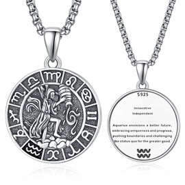Aquarius Necklace for Men Sterling Silver Zodiac Necklace Constellation Necklace Aquarius Pendant Jewelry Aquarius Zodiac Gifts for Men