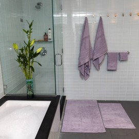 Mosobam Luxury Turkish 3pc Mixed Bath Bundle 2 Sizes for Body Towels and 1 XL Bath Mat Lavender Aura 700 GSM & 1000 GSM Bamboo Viscose & Aegean Turkish Combed Cotton