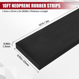 Neoprene Rubber Strips, Rubber Mat, Solid Rubber Plate for Flooring, Seals, Vibration Protection, Non-Slip, DIY Sealing and Shock Absorption (Black, 1.5 mm x 25 mm x 3 m)