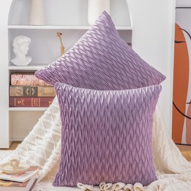 Madizz Pack of 2 Super Soft Velvet Decorative Cushion Covers with Texture Luxury Style Throw Pillow Cases Pillow Shell for Sofa Bedroom Square Violet 22x22 inch