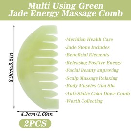 Ymapinc 2 PCS Natural Jade Massage Comb, Guasha Scraping Scalp Comb Multi-Functional Handheld Head Massage Tools for Head Caring Relaxation Physical Therapy Acupoint