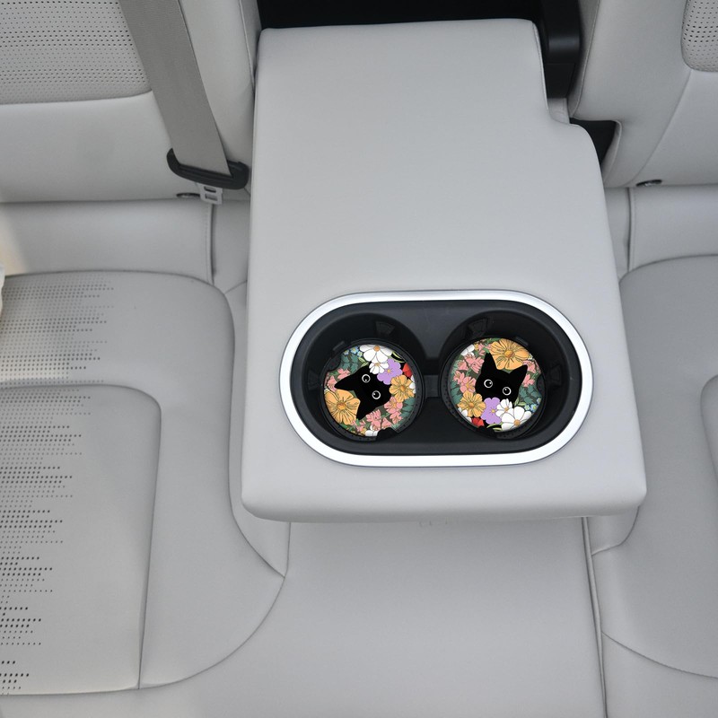 Cute Black Cat Car Coasters for Drinks Absorbent, 2 Pack