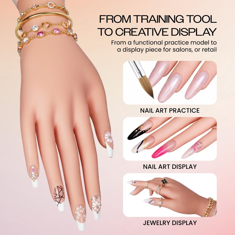Uniqstore Adjustable Nail Art Fake Hand for Training and Display