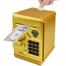 Totola Piggy Bank Electronic Mini ATM for Kids Baby Toy, Safe Coin Banks Money Saving Box Password Code Lock for Children,Boys Girls Best Gift (Gold)