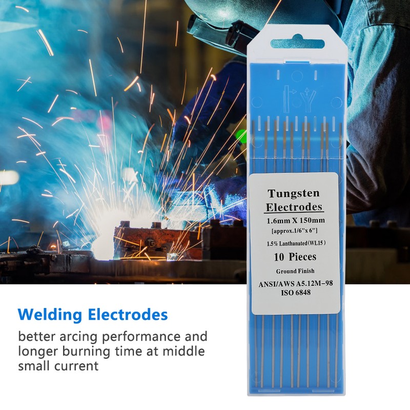 10pcs WL15 Lanthanum Tungsten TIG Electrodes for Steel Metal Alloy