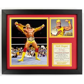 Hulk Hogan | Collectible Wrestling Memorabilia | Framed Picture & Photo Collage Gift, Man Cave Wall Art, Home Decor | 12"x15"