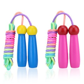 HOMALZ Skipping Rope Kids Adults Skipping Ropes Adjustable Jumping Rope with Wooden Handle and Cotton for Children Girls Boys Skip Ropes for Exercise Workout School Game Outdoor, 2 Pack (Pink & Blue)