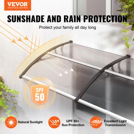 VEVOR Window Door Canopy 117" x 38", UPF 50+ Polycarbonate Entry Door Outdoor Window Exterior, Front Door Overhang for Sun Shutter, UV, Rain, Snow Protection, Hollow Sheet