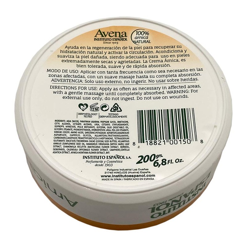 Avena Arnica Cream. Moisturizes, Soothes, Softens and Protects Severely Dry