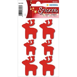 HERMA 6548 Aufkleber Elch klein groß, 6 Stück, Weihnachten Sticker aus Filz mit Hirsch Tiere Motiv, Kinder Etiketten für Weihnachtsdeko Geschenke Adventskalender Winter Dekoration Briefe DIY Basteln
