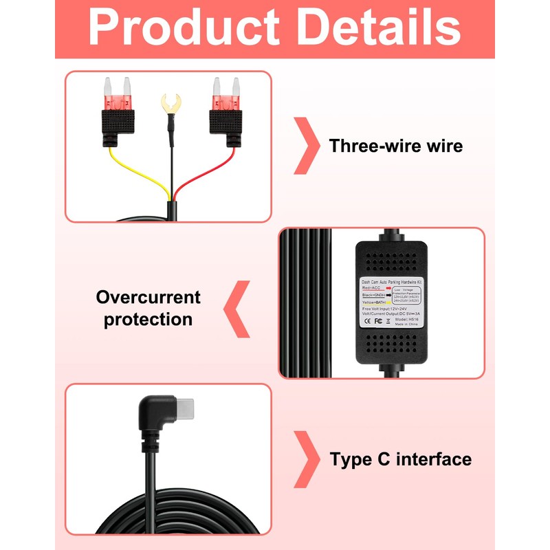 Dash Cam Hardwire Kit, Typ-C Hard Wire Kit für Dash