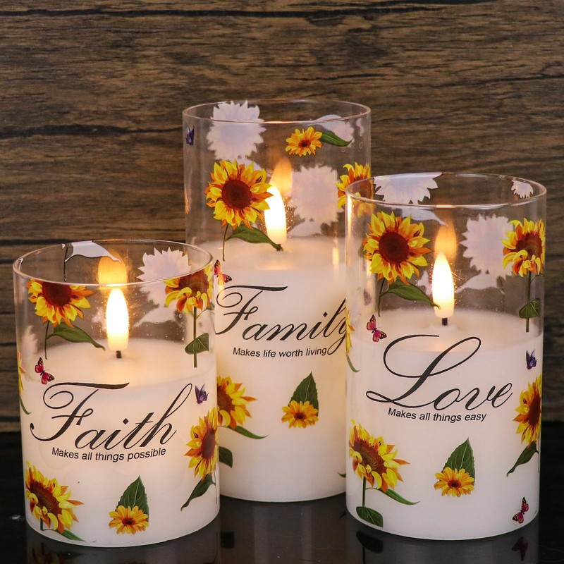 Wondise Flameless Glass Pillar Candles with Remote & Timer, Battery