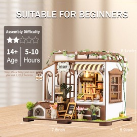 OZJAY DIY Miniature House Kit, Mini House Building Kit with LED, DIY Wooden Dollhouse Miniature Kit for Adults Teen, Wooden Crafts Lovely Dollhouse Kit, Pet Shop