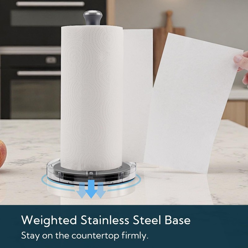 KITCHENDAO One-Handed Countertop Paper Towel Holder, Rotation Freestanding Kitchen Paper