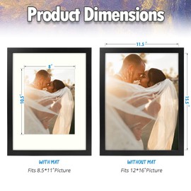 AUEAR, 12x12 Frame with Mat for 8x8 or 12 x 12 without Mat, Square Picture Frames Collage Wall Frames for 30x30 cm Paintings Prints, Black 1 Pack