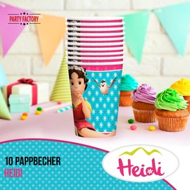 Party Factory 'Heidi' 10 Paper Cups, 250 ml, Colourful, Disposable Cups, Party Cups for Children's Birthday or Theme Party