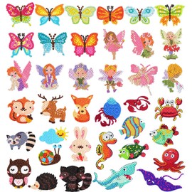 5D Diamond Painting Sticker Set for Children, 38 Pieces DIY Cartoon Animal Painting Animals Diamond Sticker Kit [Diamond Pictures for Children] Diamond Painting Kits for Stickers Colour Girl Boy Gift