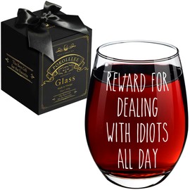 Reward For Dealing With Idiots Funny Wine Glass Gifts for Women Coworkers, Sarcastic Gifts for Men Coworker Friend Boss Him Best Friends Sisters Mom, Novelty Old Fashioned Glass for Christmas