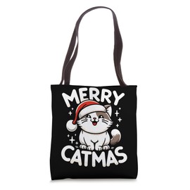 Christmas Munchkin Cat Merry Catmas Santa Hat Xmas Tote Bag