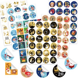 HOWAF 288pcs Kraft Christmas Advent Calendar Stickers,24 Days Christmas Countdown Labels Stickers Christmas Numbers Stickers 1-24 Xmas DIY Christmas Gift Boxes Bags Decor,Christmas Advent Stickers