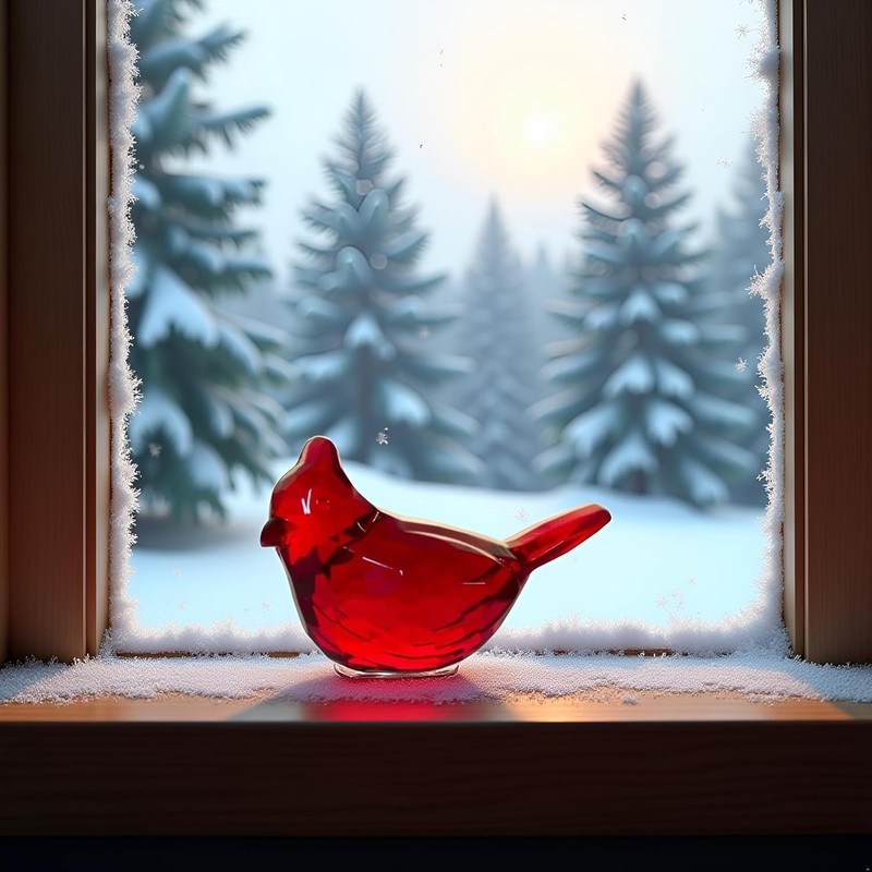 WaigN Red Acrylic Cardinal Figurine Home Decor Glass Bird Statue