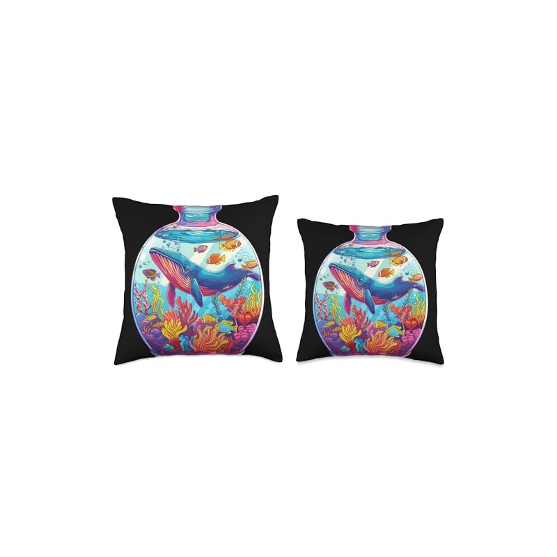 Whale in Fishbowl Ocean Scene Throw Pillow