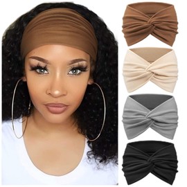 DRESHOW 4 Pack Turban Headbands for Women Wide Vintage Head Wraps Knotted Cute Hair Bands Accessories