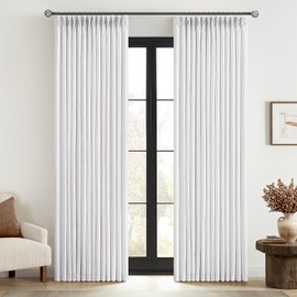 MIULEE Pinch Pleated White Thick Linen Curtains 90 Inches Long 2 Panels, Linen Texture Memory Trained Drapes for Living Room Bedroom, Pinch Pleat Back Tab Light Filtering Farmhouse Window Curtains