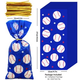 Tennis Ball Cellophane Goodie Bags,50 Pcs Sport Party Favor Bags with 50 Gold Twist Ties Candy Bags Cookie Snack Packing Bag for Tennis Sport Theme Birthday Party Baby Shower Supplies