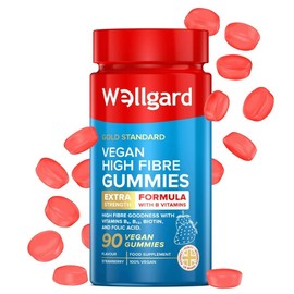 Vegan High Fibre Gummies Wellgard – High Strength Fibre Gummy Vitamins B₆, B₁₂, Biotin, and Folic Acid, Strawberry Flavour, UK Formulated