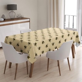 Q-Beans Rectangle Oblong Decorative Tablecloth [Size: 60 x 90 inch], Washable and Reusable Table Cloth Cover for Indoor and Outdoor (Honey Bee)