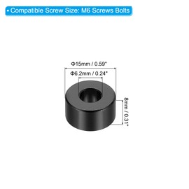 PATIKIL M6 Aluminum Spacers, 6 Pcs Metal Spacers Aluminum 6.2mm ID x 15mm OD x 8mm L Aluminum Spacer Screw Standoff Round for 1/4" or M6 Screw Bolts,Black