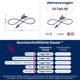 Tattwo.me – Temporäre Tattoos für Erwachsene und Kinder, hält 2 Wochen, wasserfest – pfeilförmiges Unendlichkeitszeichen – Pflanzliche Tinte – EU-Kosmetik-Zertifikat – (P0500)