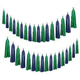 Meetppy 20 PCS DIY Kits Blue Green Party Decorations Tissue Banner Hanging Tassels Garland for Boys Girls Birthday Baby Shower Jungle Safari Dinosaur Party Decorations