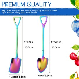 10pack Rainbow Shovel Spoons,Small Shovel Shape Stainless Steel Dessert Fruit Iced Tea Coffee Mixing Jam Ice Cream Salad Spade Spoons for Dessert, Tea, Appetizer, Party Supplies