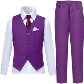Boy's Suits Formal Vest Suit Dress Pants Set Purple Suits for Boys Bearer Easter Easter Outfit Size 14