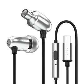 AZLA AIM C Silver [3D Surround Sound / 0.3 inch (8 mm) Dynamic Driver Earbuds with Type-C Directly Connected, 96kHz/24-Bit, High Resolution Compatible, DAC UAC 1.0, 59.1 inches (150 cm), Microphone